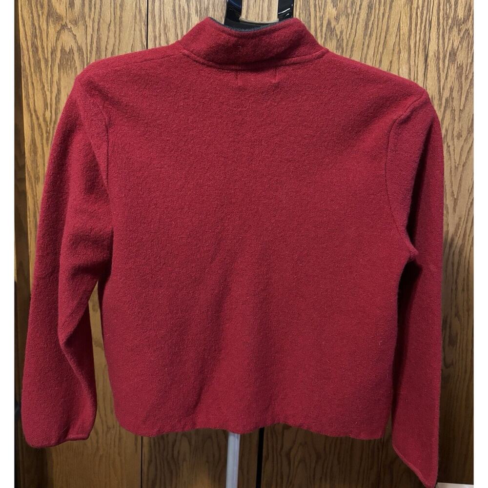 Woolrich Boiled Wool Sweater Womens L Full Zip Ruby Red Pocket Cardigan Vintage - Picture 2 of 4